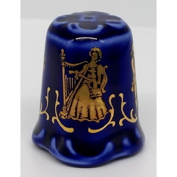 Eminence Ludwig Thimble Cobalt Blue Musicians West Germany Gold Gilt Vintage - Picture 1 of 17